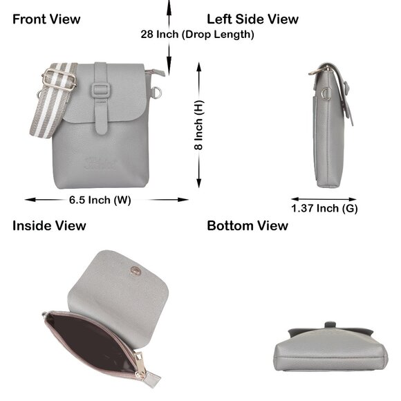 Leather Messenger Bag for Men & Women –Grey Crossbody Shoulder Bag, Side Sling - Picture 3 of 10